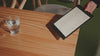 Black Leather Menu Holder with Top & Bottom Pockets