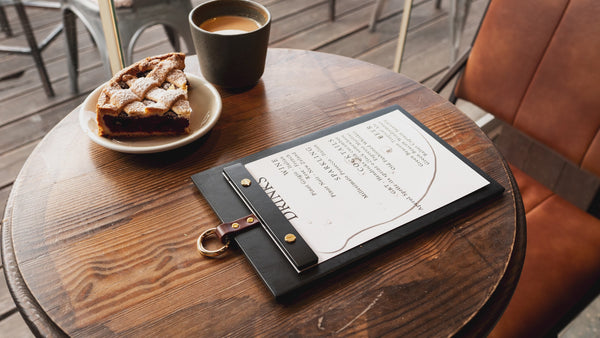 Black Wooden Menu Holder with Metal Ring