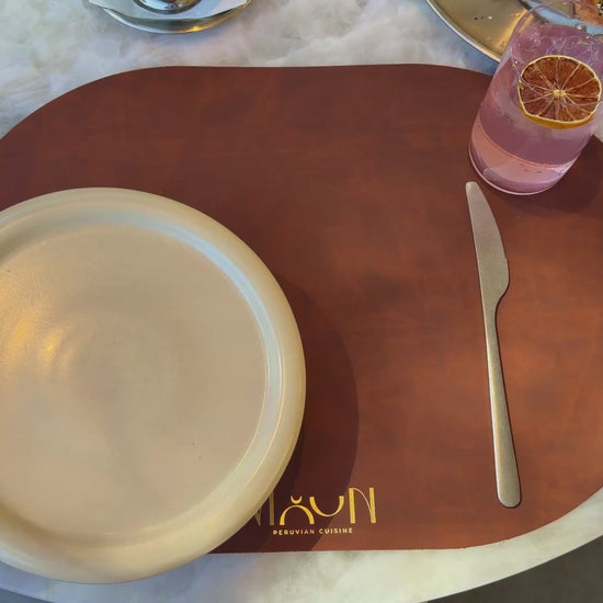 Antique Brown Recycled Leather Oval Table Dining Placemat