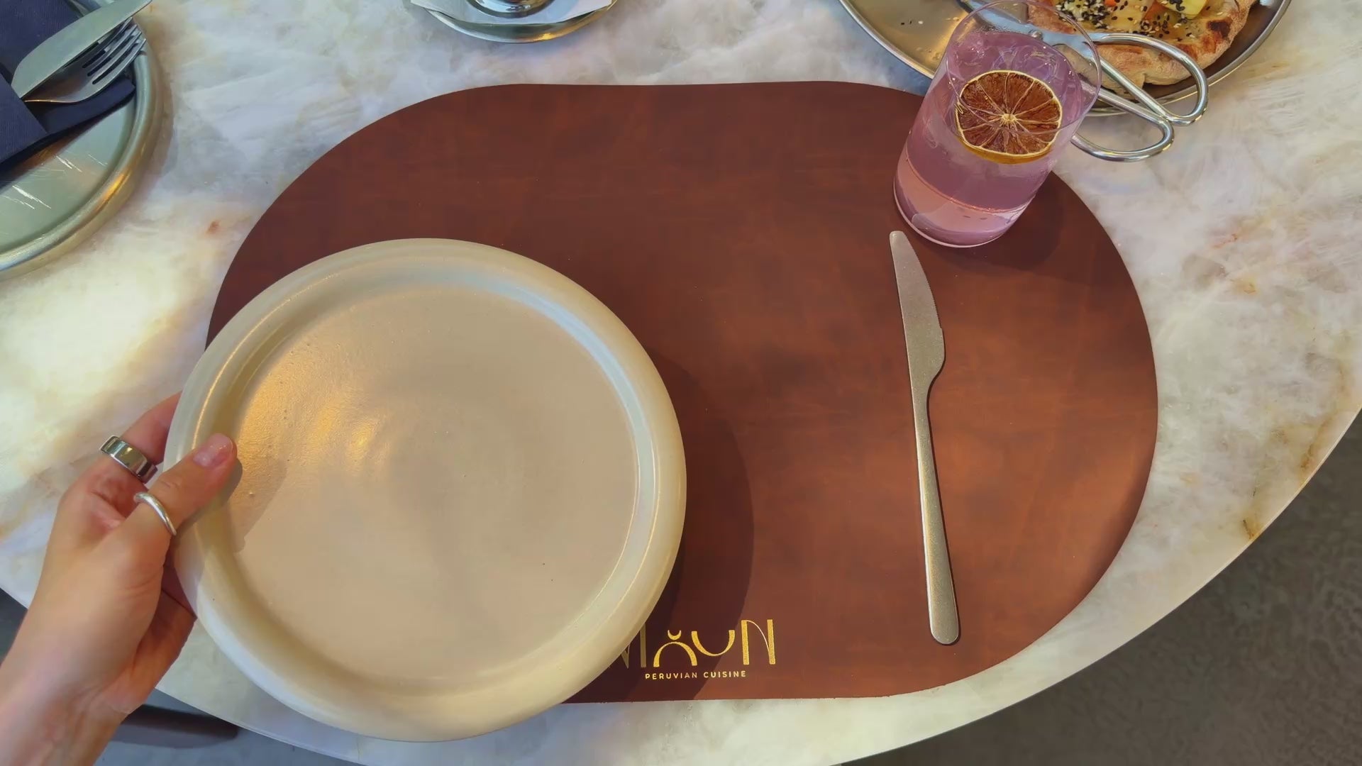 Antique Brown Recycled Leather Oval Table Dining Placemat