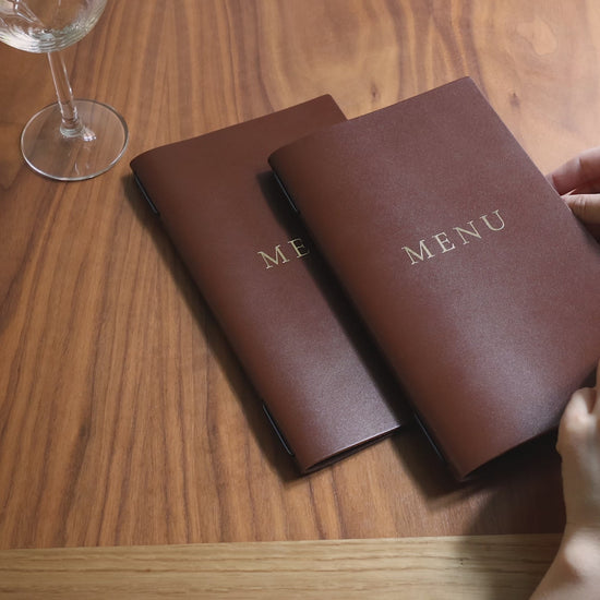 Brown Thick Leather Menu Cover with Elastic Band Set of 5