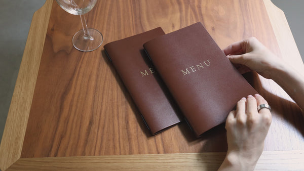 Brown Thick Leather Menu Cover with Elastic Band Set of 5