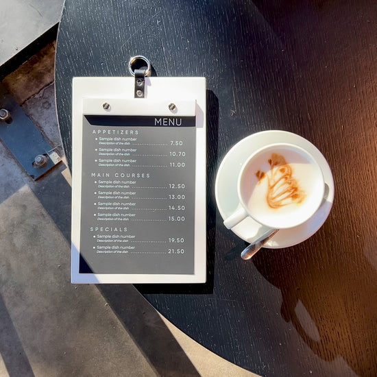 White Wooden Menu Board with Metal Ring