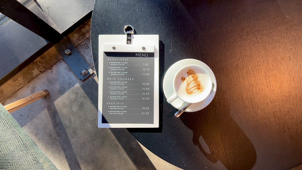 White Wooden Menu Board with Metal Ring