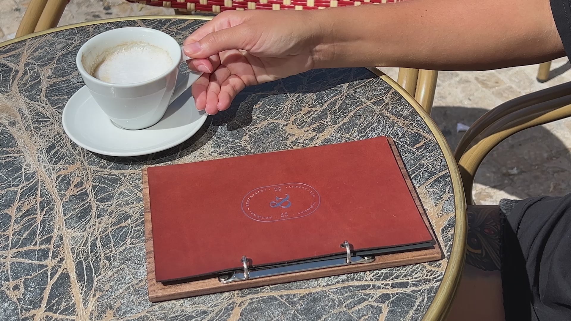 Walnut Menu Holder with Leather Cover and Rings Mechanism