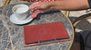 Walnut Menu Holder with Leather Cover and Rings Mechanism