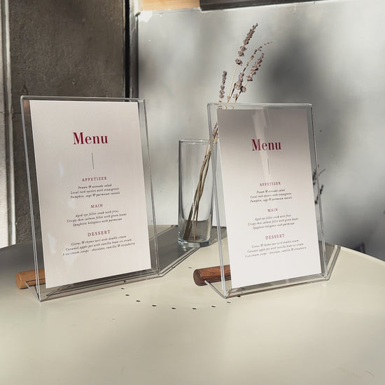 Acrylic Table Menu Holder with Walnut Ashwood Stand