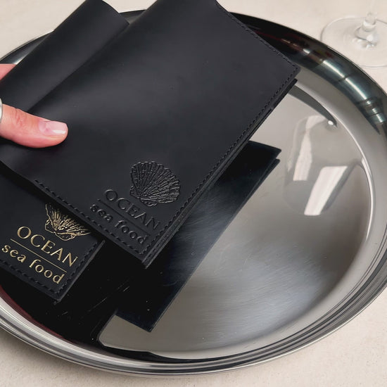 Black Leather Bill Holder with Two Pockets