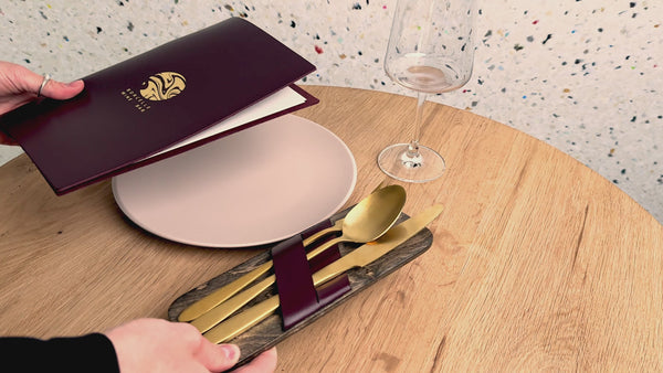 Wood Cutlery Holder With Leather Strap