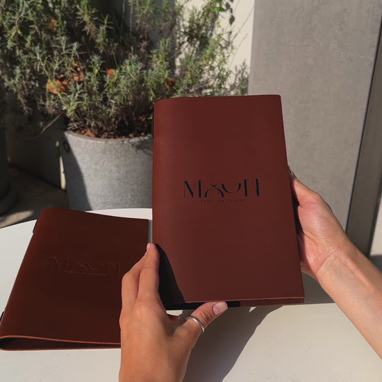 Brown Thick Leather Menu Cover with Elastic Band