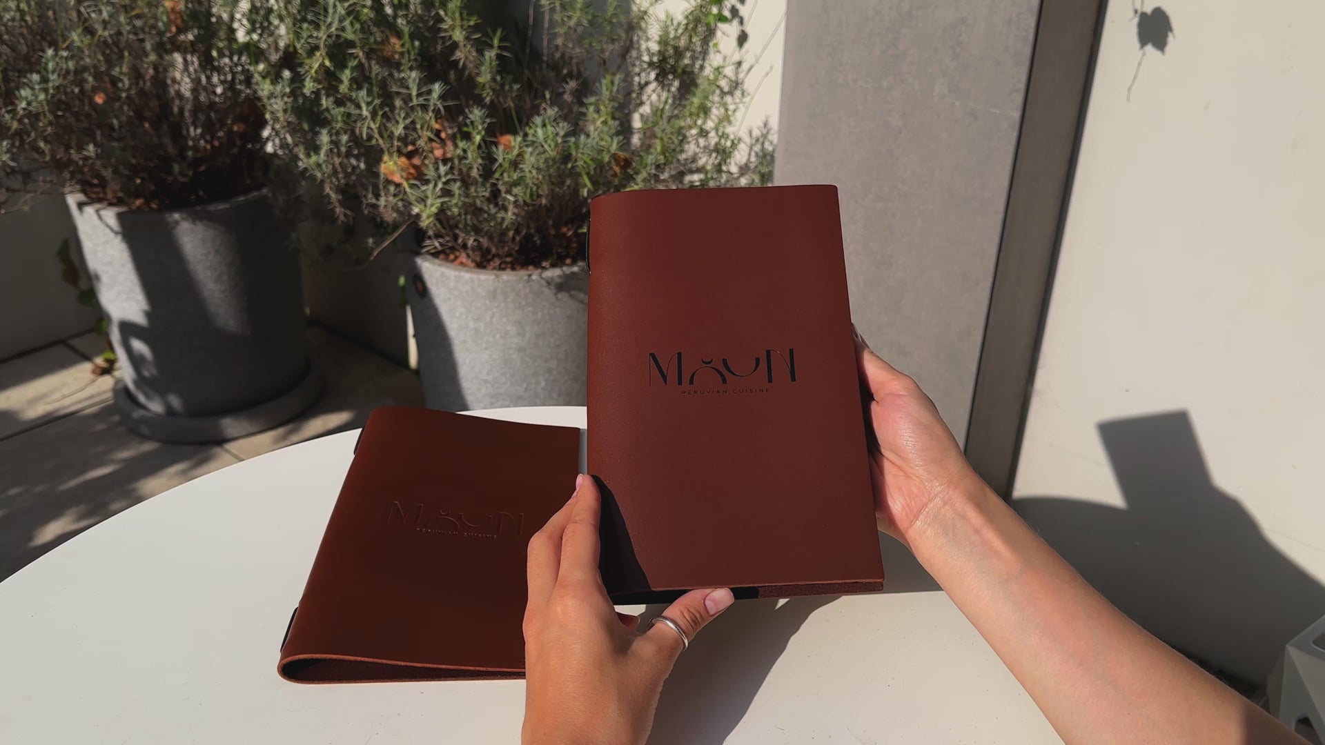 Brown Thick Leather Menu Cover with Elastic Band