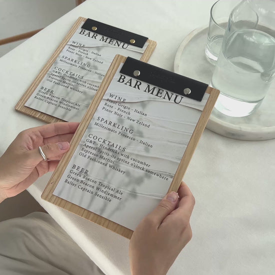 Stylish Wooden Menu Holder With Leather Binding