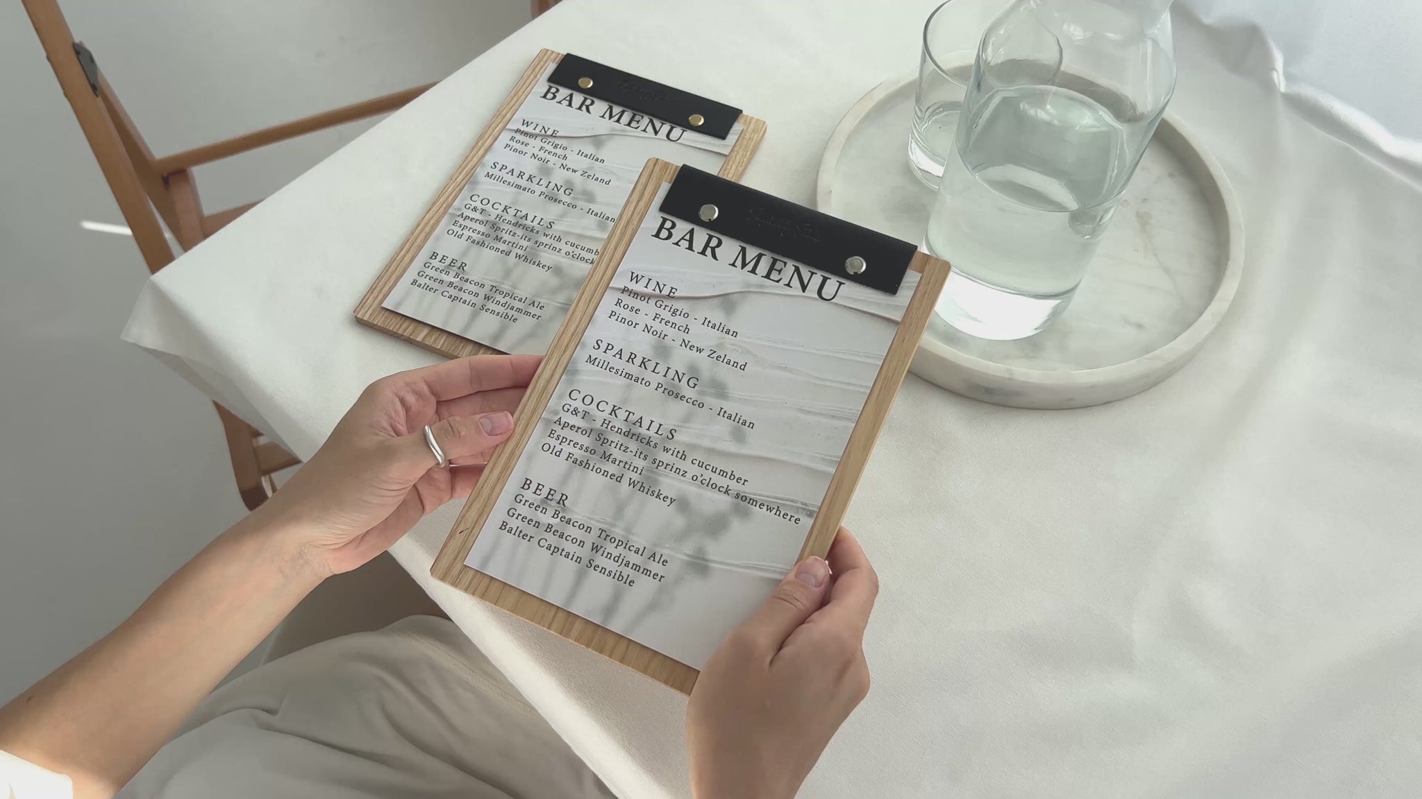 Stylish Wooden Menu Holder With Leather Binding