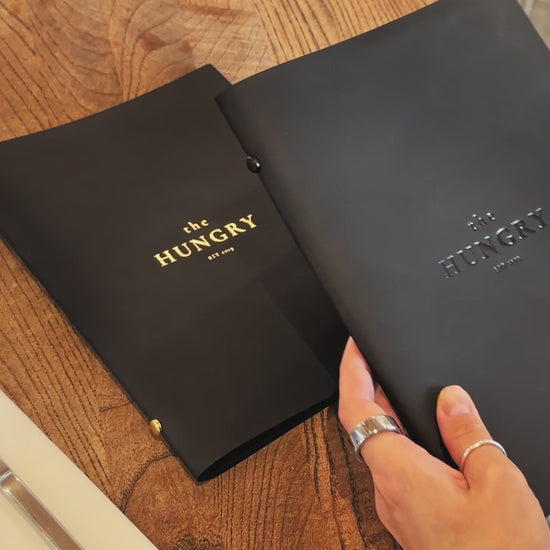 Black Leather Menu Cover with Plastic Sleeves