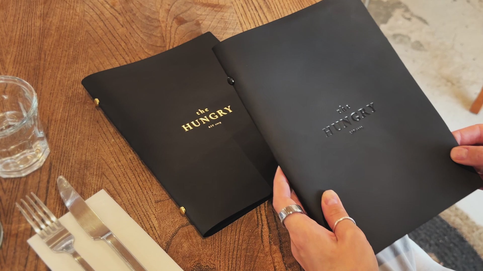 Black Leather Menu Cover with Plastic Sleeves