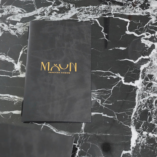 Black Recycled Leather Menu Cover with Elastic Band