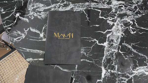 Black Recycled Leather Menu Cover with Elastic Band