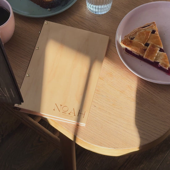 Wooden Menu Holder With Plastic Sleeves