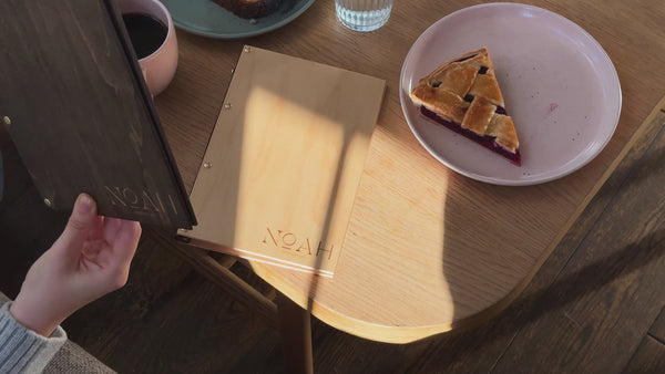 Wooden Menu Holder With Plastic Sleeves