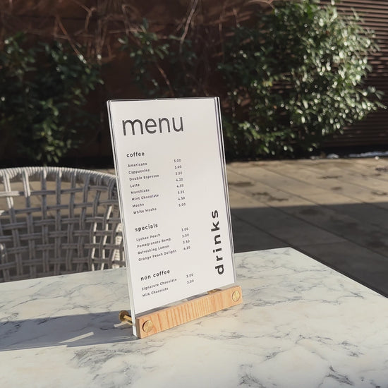 Acrylic Table Top Menu with Double Transparent Sleeve
