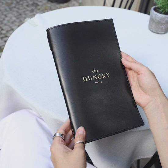 Black Menu Cover with Stitching and Elastic Band