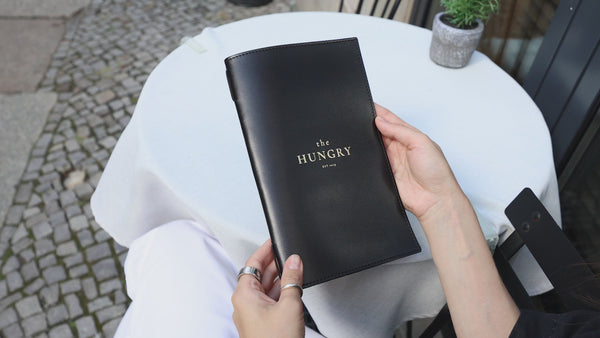 Black Menu Cover with Stitching and Elastic Band
