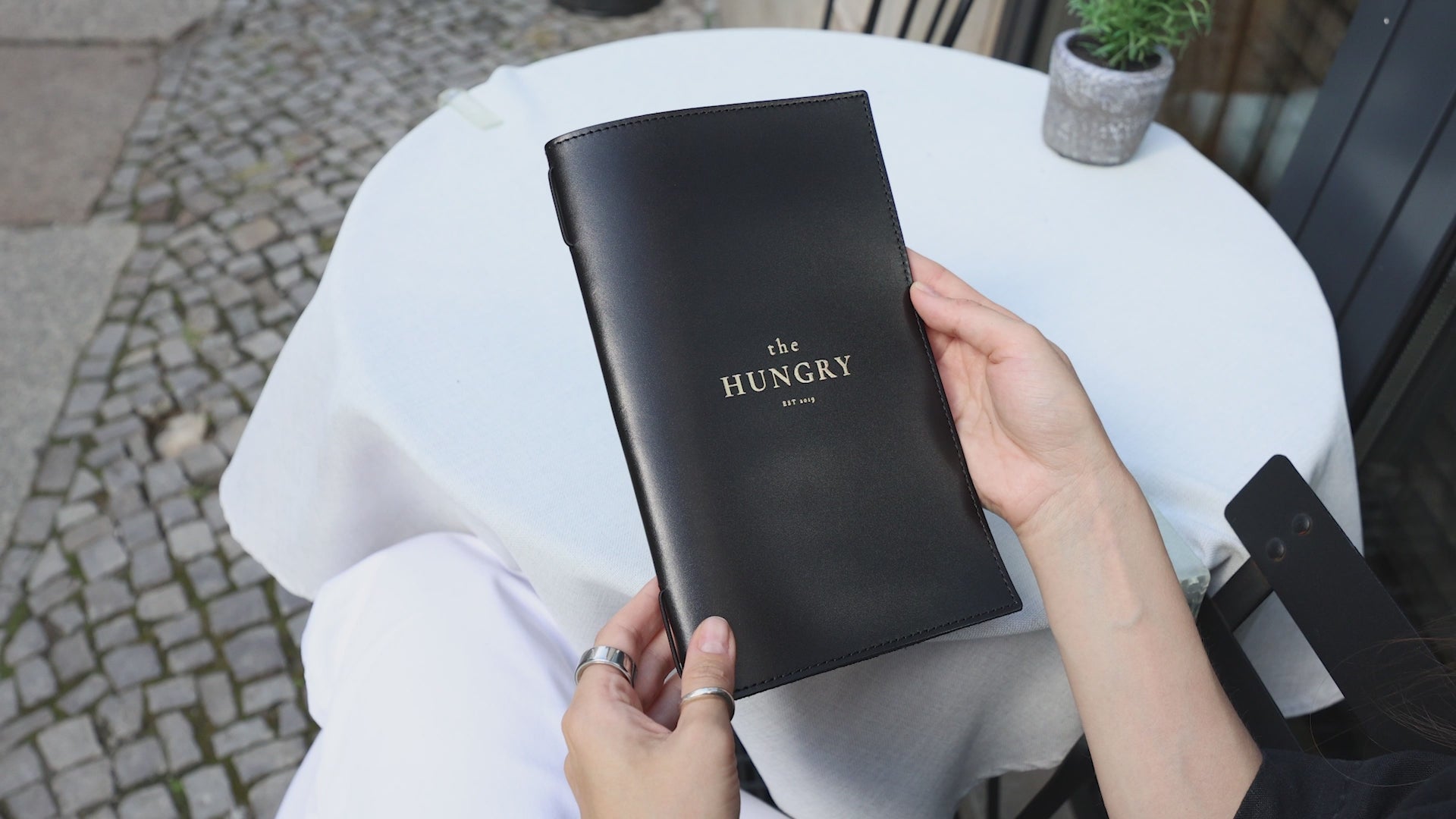 Black Menu Cover with Stitching and Elastic Band