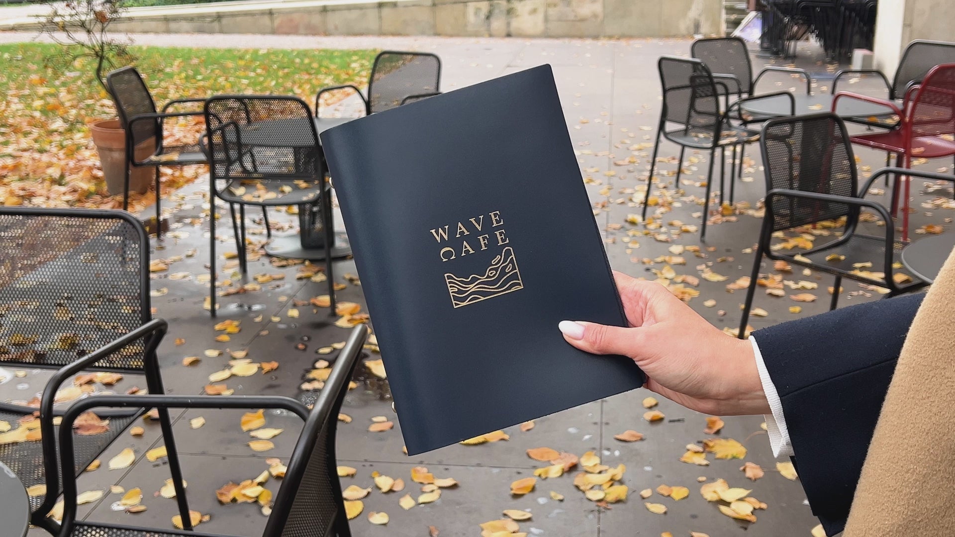 Dark Blue Thick Leather Menu Cover With Plastic Sleeves