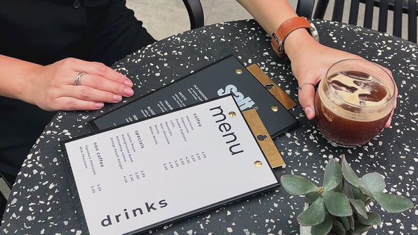 Plywood Black Menu Holder With Brass Wall Mount