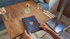 Antique Blue Recycled Leather Menu Cover With Plastic Sleeves