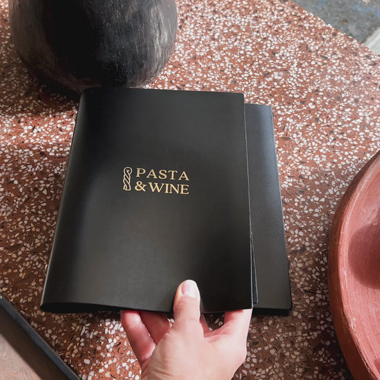 Peronalized Black Thick Leather Menu Cover With Plastic Sleeves 