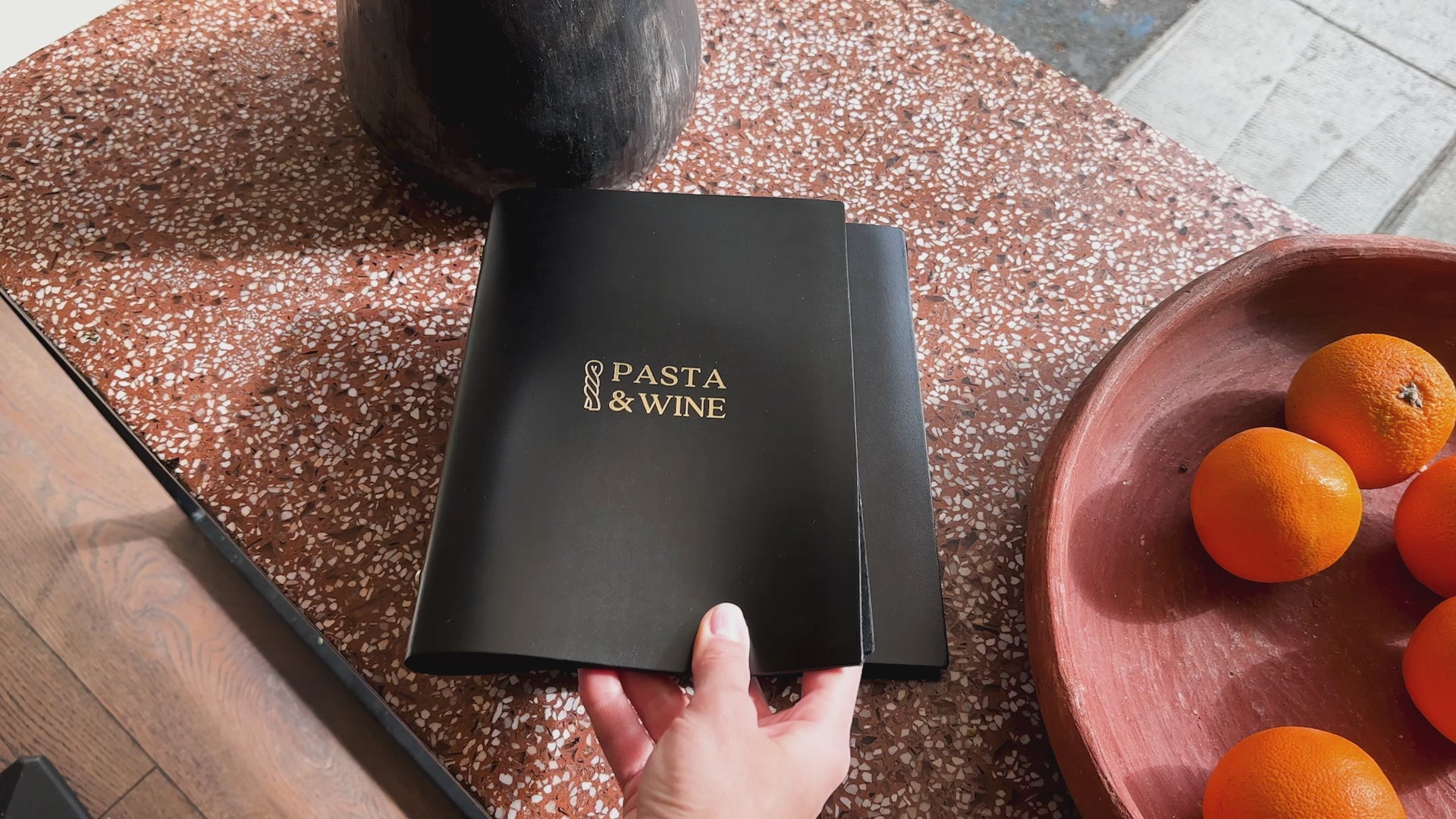 Peronalized Black Thick Leather Menu Cover With Plastic Sleeves 