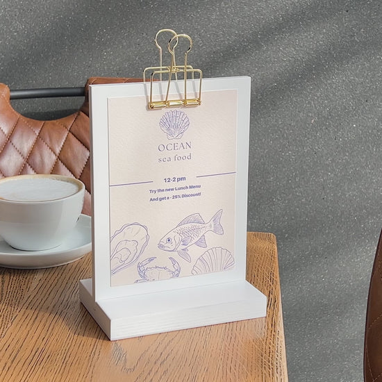 White Straight Wooden Table Stand With Golden Binder