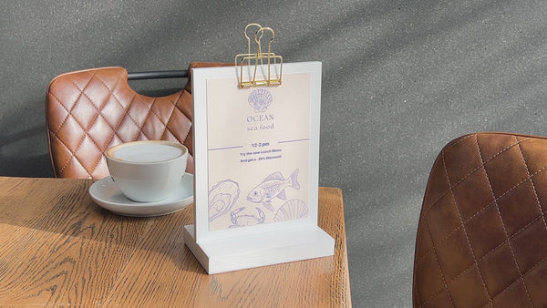White Straight Wooden Table Stand With Golden Binder