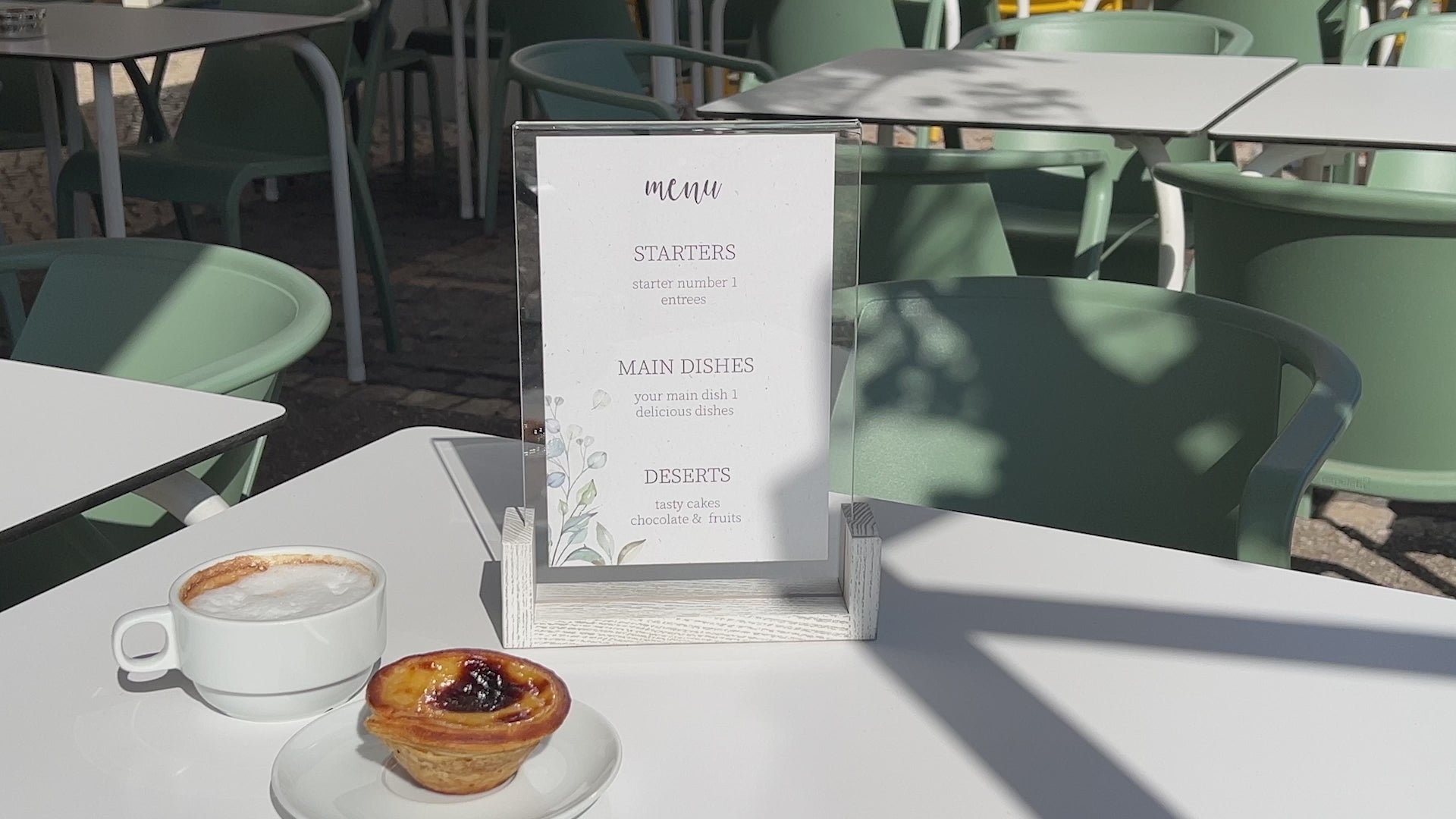 White Wooden:Acrylic Table Top Menu Stand