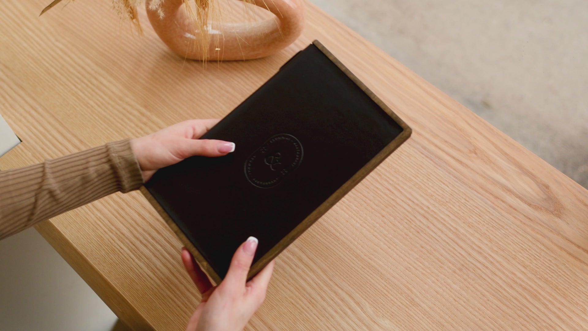 Leather / Plywood Menu Book with Elastic Band