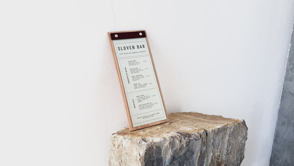 Lacquer Wooden Menu Holder With Leather Plank