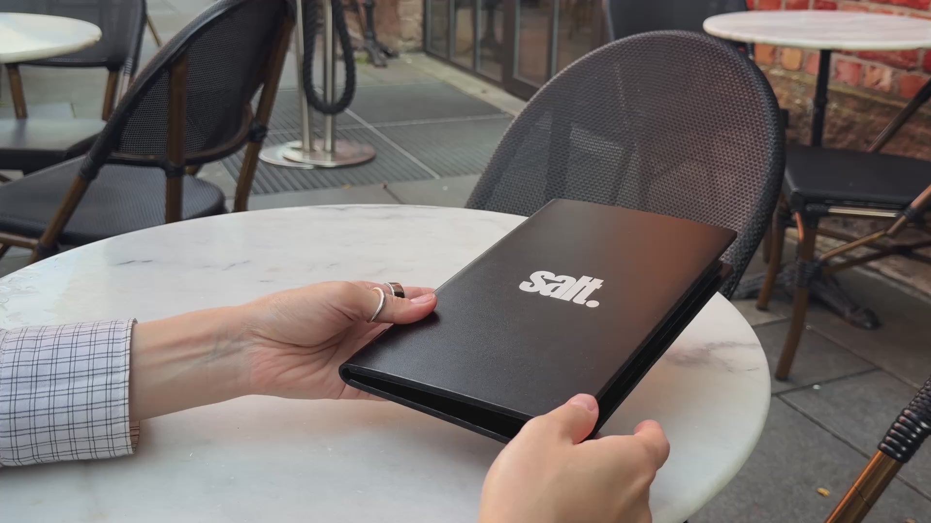 Black Double Thick Leather Menu Cover with Elastic Band