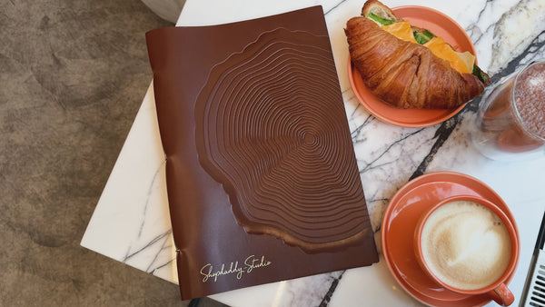 Brown Thick Leather Menu Cover with Golden Rings