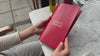 Red Leather Menu Book with Woven Pattern