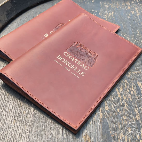 Brown Leather Menu Cover with Plastic Sleeves for restaurant