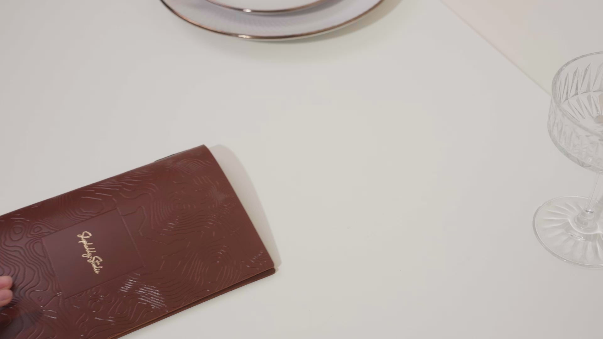 Brown Leather Menu Cover with Topographic Pattern for restaurant