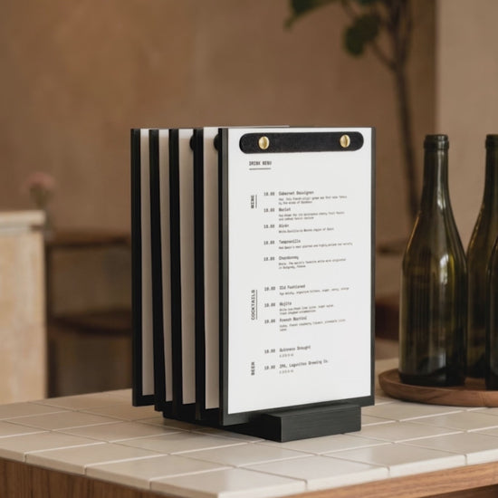 Black Menu Holder Set with Base (5 pcs)