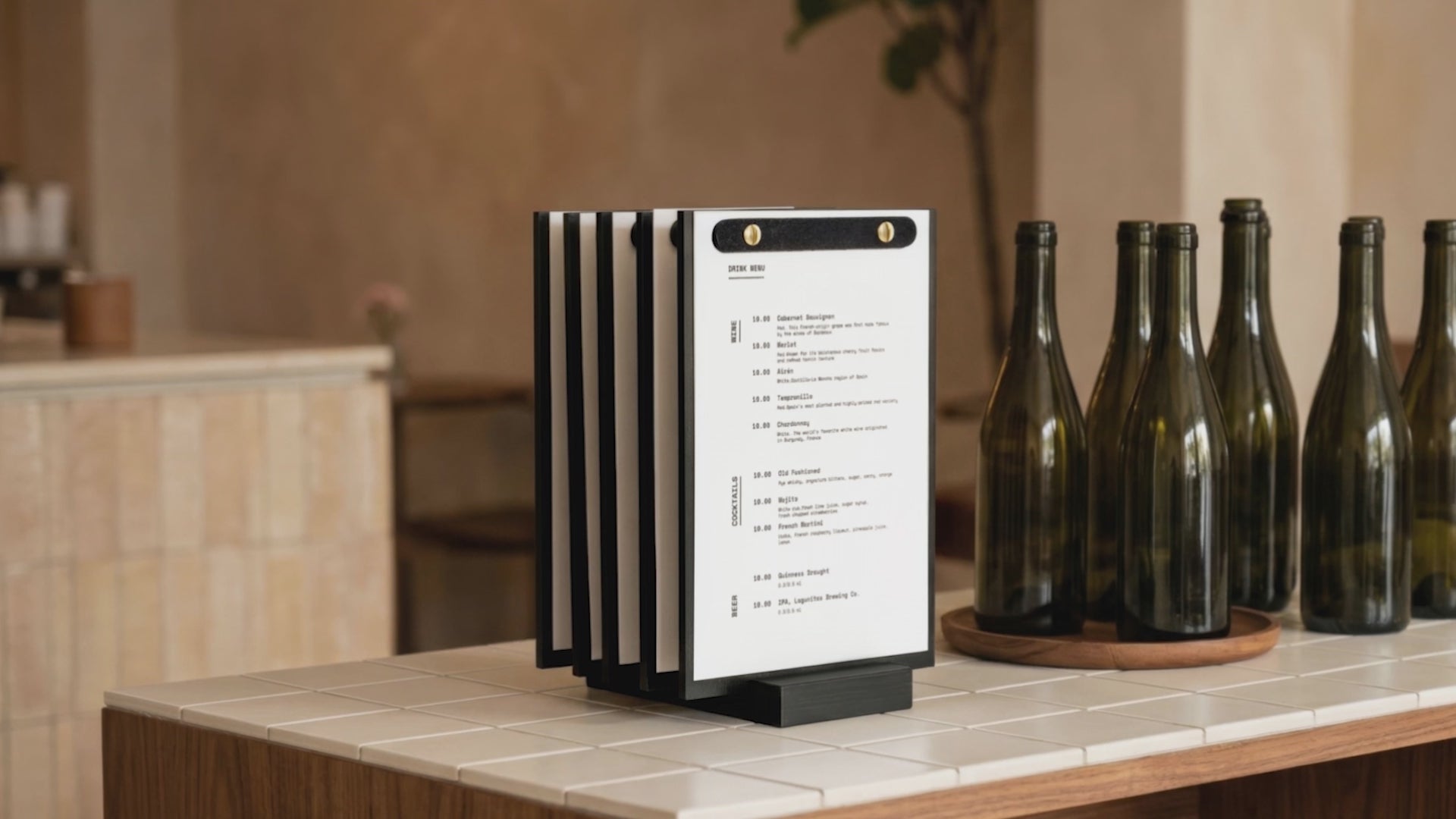 Black Menu Holder Set with Base (5 pcs)