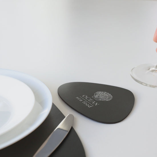 Green Leather Pebble Coasters Set (5 pcs)
