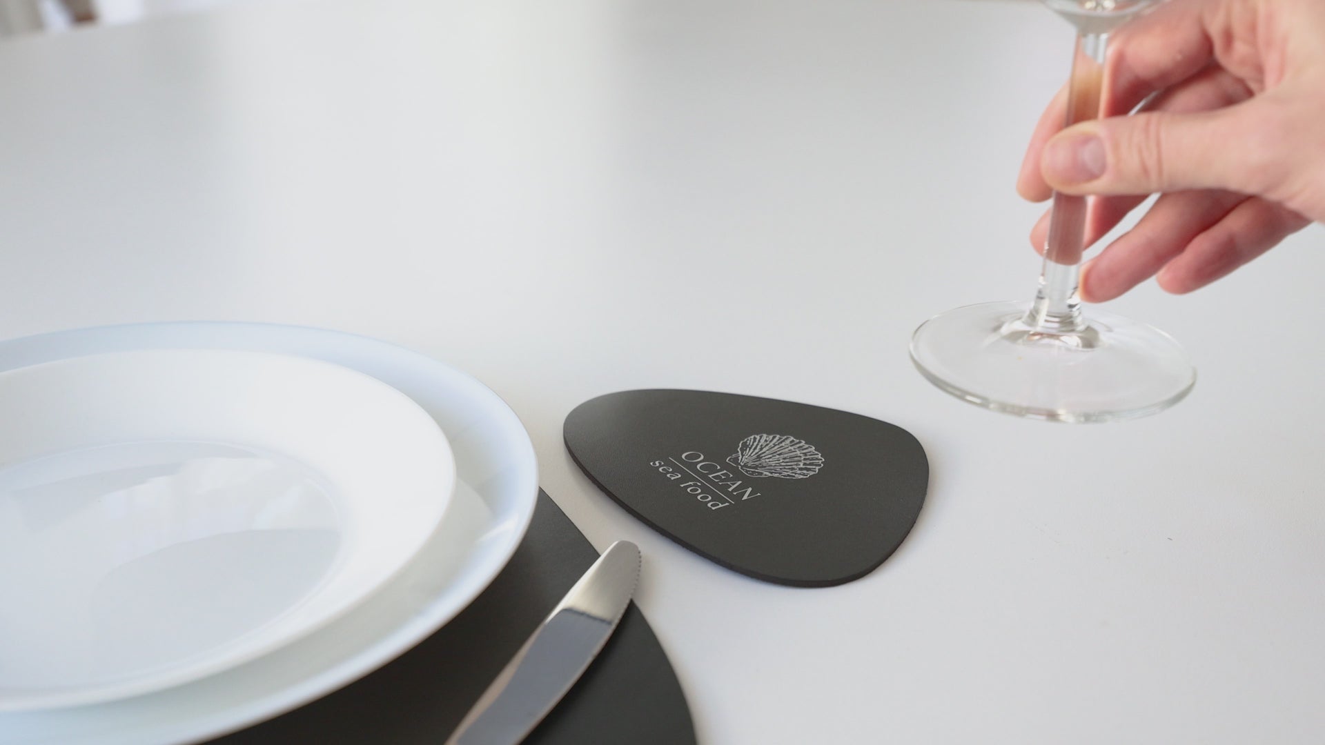Green Leather Pebble Coasters Set (5 pcs)