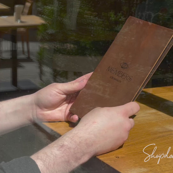 Rusty Double Leather Menu Cover with Elastic Band with your logo