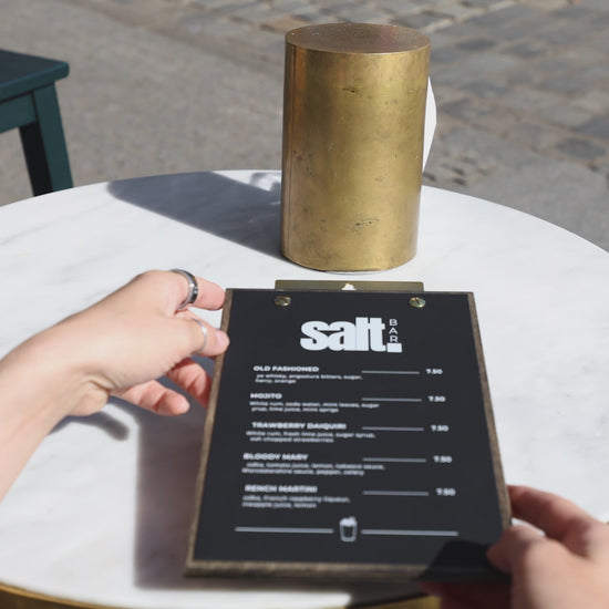 Walnut Menu Holder with Brass Wall Mount 