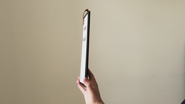 Black Menu Holder with Leather Loop