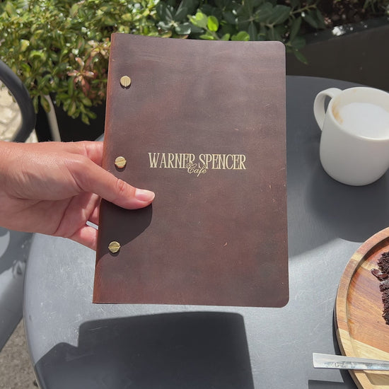 Rusty Leather Menu Cover with with Brass Bolt